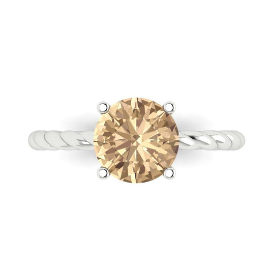 2 cttw Yellow Moissanite Solitaire  Engagement Ring - Solid White Gold (VVS1, Round Cut,8.0mm)