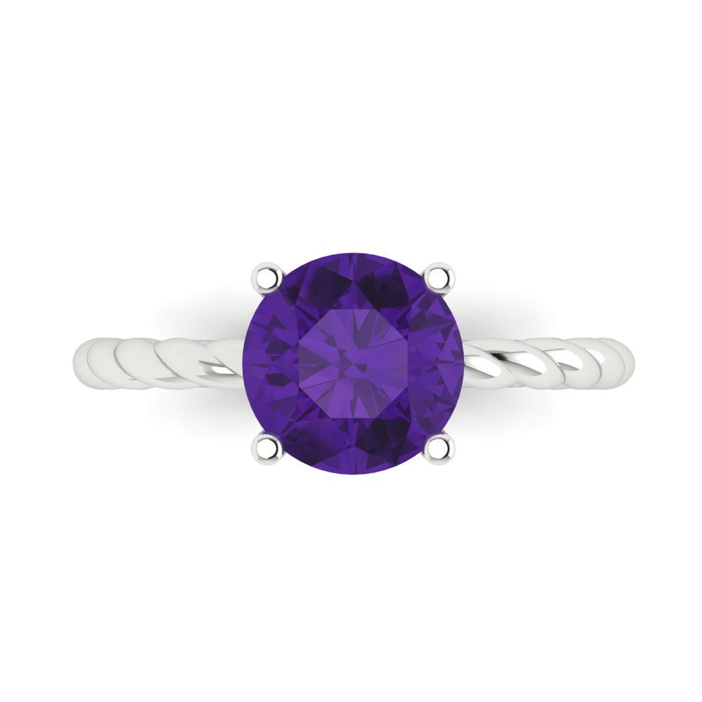 2 cttw Natural Amethyst Solitaire  Engagement Ring - Solid Gold (Round Cut,8.0mm)