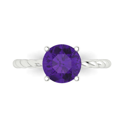 2 cttw Natural Amethyst Solitaire  Engagement Ring - Solid Gold (Round Cut,8.0mm)