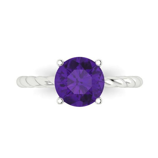 2 cttw Natural Amethyst Solitaire  Engagement Ring - Solid White Gold (VVS1, Round Cut,8.0mm)