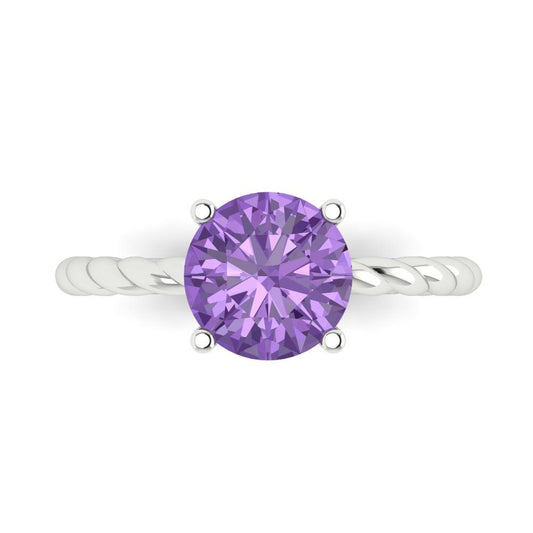 2 cttw Simulated Alexandrite Solitaire  Engagement Ring - Solid White Gold (VVS1, Round Cut,8.0mm)