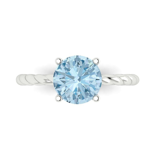 2 cttw Natural Swiss Blue Topaz Solitaire  Engagement Ring - Solid White Gold (VVS1, Round Cut,8.0mm)