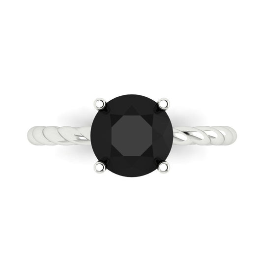 2 cttw Natural Onyx Solitaire  Engagement Ring - Solid White Gold (VVS1, Round Cut,8.0mm)