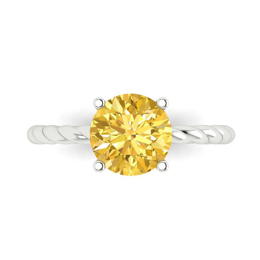 2 cttw Zirconia Simulated Yellow Diamond Solitaire  Engagement Ring - Solid White Gold (VVS1, Round Cut,8.0mm)