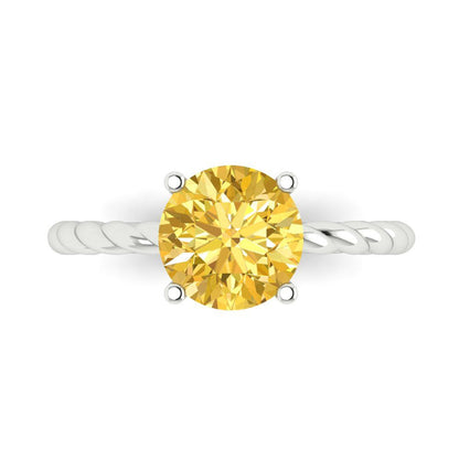 2 cttw Natural Citrine Solitaire  Engagement Ring - Solid Gold (Round Cut,8.0mm)