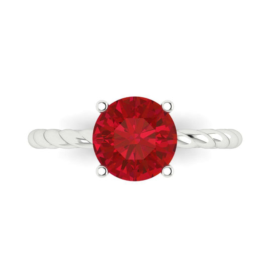 2 cttw Simulated Ruby Solitaire  Engagement Ring - Solid White Gold (VVS1, Round Cut,8.0mm)