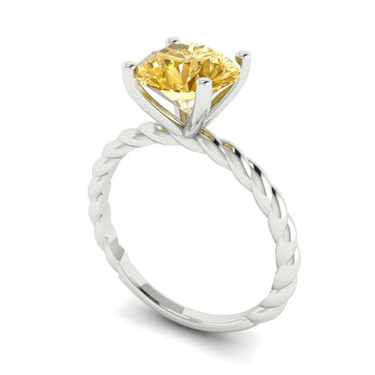 2 cttw Natural Citrine Solitaire  Engagement Ring - Solid Gold (Round Cut,8.0mm)
