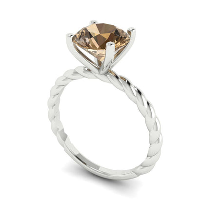 2 cttw Zirconia Simulated Champagne Diamond Solitaire  Engagement Ring - Solid Gold (VVS1, Round Cut,8.0mm)