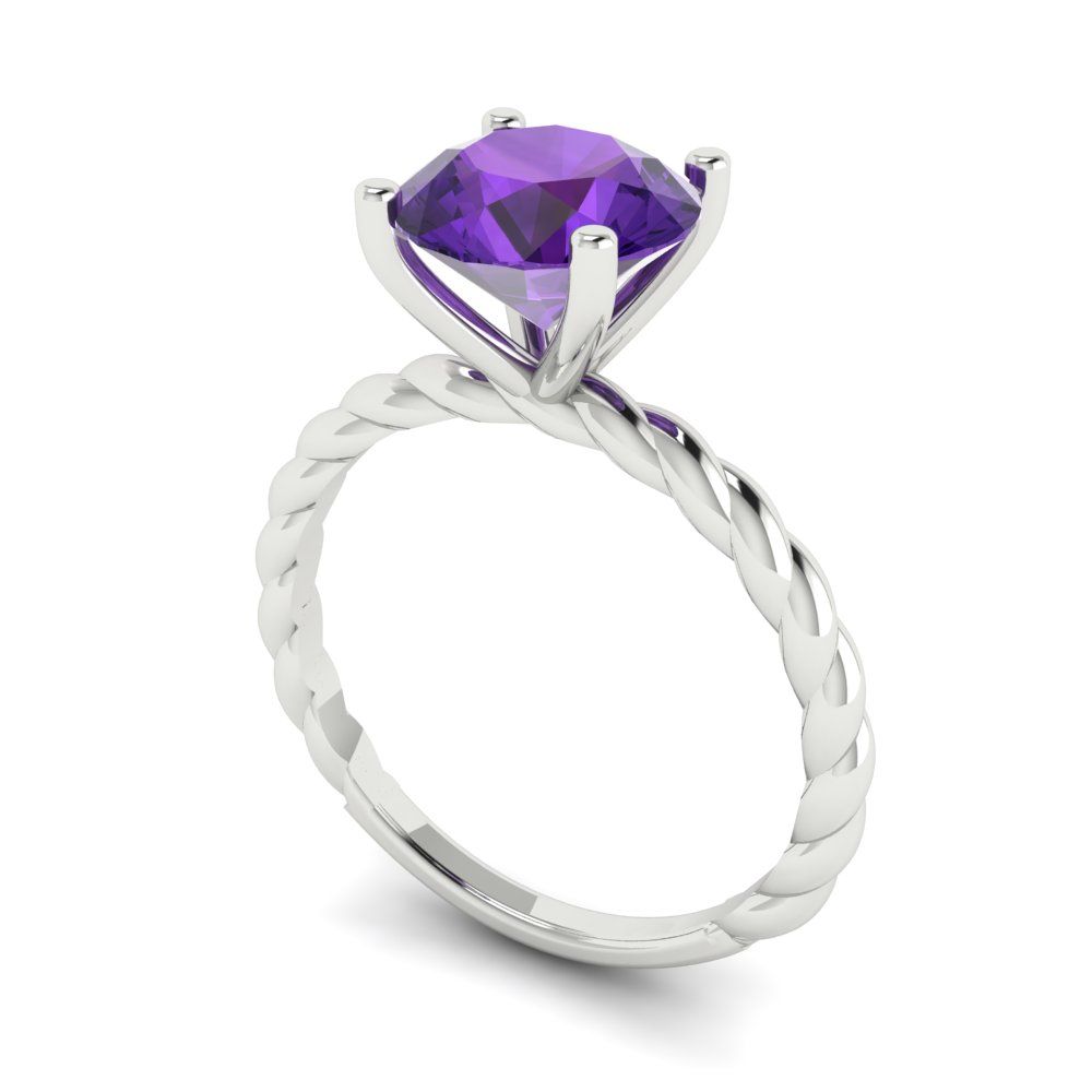 2 cttw Natural Amethyst Solitaire  Engagement Ring - Solid Gold (Round Cut,8.0mm)