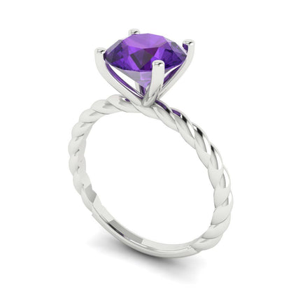 2 cttw Natural Amethyst Solitaire  Engagement Ring - Solid Gold (Round Cut,8.0mm)