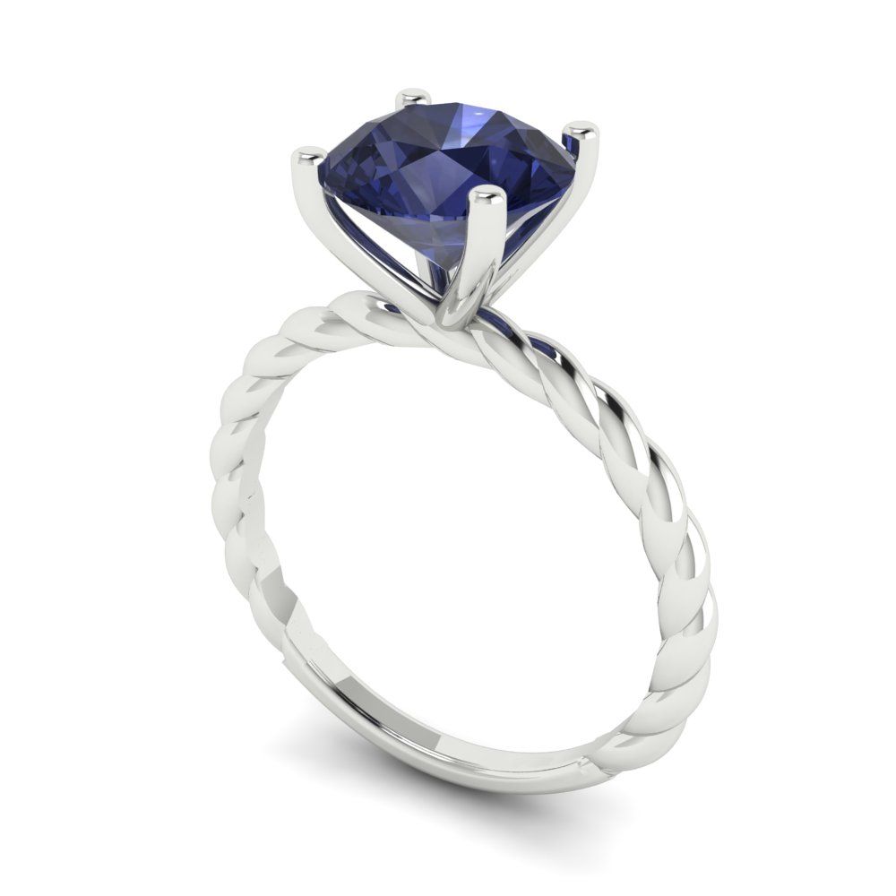 2 cttw Simulated Blue Sapphire Solitaire  Engagement Ring - Solid Gold (Round Cut,8.0mm)