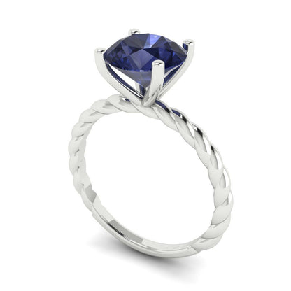 2 cttw Simulated Blue Sapphire Solitaire  Engagement Ring - Solid Gold (Round Cut,8.0mm)