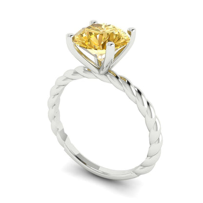 2 cttw Zirconia Simulated Yellow Diamond Solitaire  Engagement Ring - Solid Gold (VVS1, Round Cut,8.0mm)