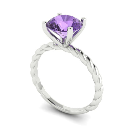 2 cttw Simulated Alexandrite Solitaire  Engagement Ring - Solid Gold (Round Cut,8.0mm)