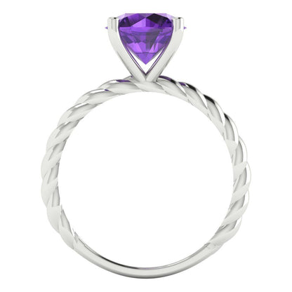 2 cttw Natural Amethyst Solitaire  Engagement Ring - Solid Gold (Round Cut,8.0mm)