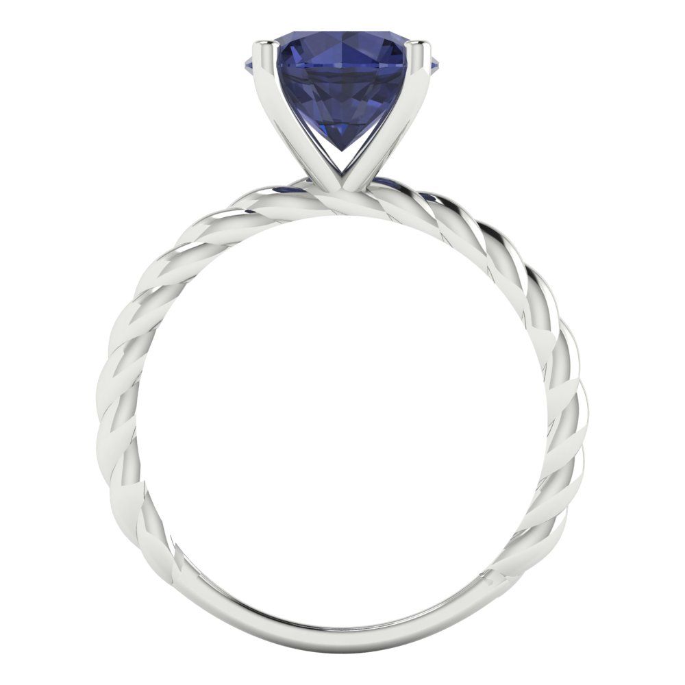 2 cttw Simulated Blue Sapphire Solitaire  Engagement Ring - Solid Gold (Round Cut,8.0mm)