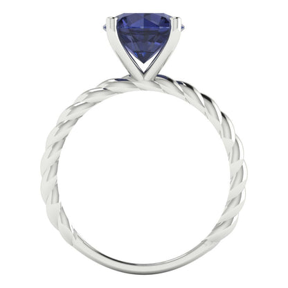 2 cttw Simulated Blue Sapphire Solitaire  Engagement Ring - Solid Gold (Round Cut,8.0mm)