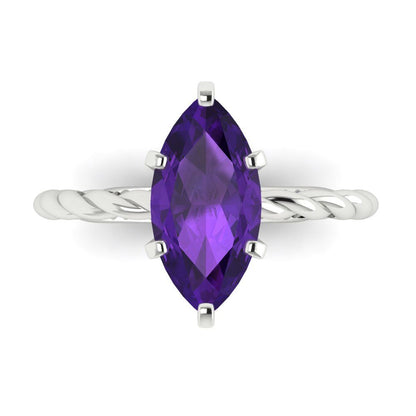 2 cttw Natural Amethyst Solitaire  Engagement Ring - Solid Gold (Marquise Cut,12x6mm )