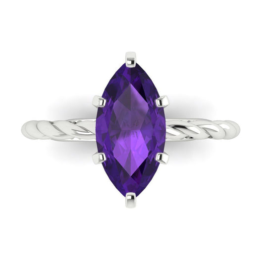 2 cttw Natural Amethyst Solitaire  Engagement Ring - Solid White Gold (VVS1, Marquise Cut,12x6mm )