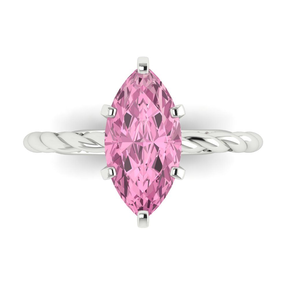 2 cttw Zirconia Simulated Pink Diamond Solitaire  Engagement Ring - Solid Gold (VVS1, Marquise Cut,12x6mm )