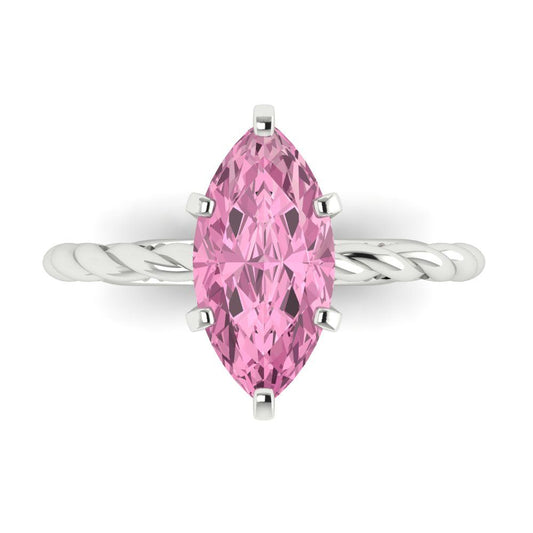 2 cttw Zirconia Simulated Pink Diamond Solitaire  Engagement Ring - Solid White Gold (VVS1, Marquise Cut,12x6mm )