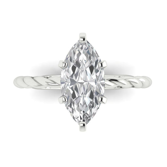 2 cttw Moissanite Solitaire  Engagement Ring - Solid White Gold (VVS1, Marquise Cut,12x6mm )
