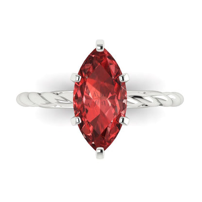 2 cttw Natural Garnet Solitaire  Engagement Ring - Solid Gold (Marquise Cut,12x6mm )