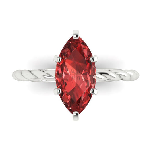 2 cttw Natural Garnet Solitaire  Engagement Ring - Solid White Gold (VVS1, Marquise Cut,12x6mm )