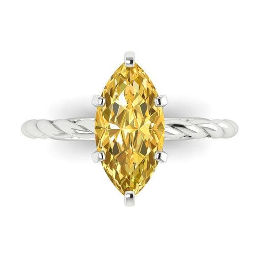 2 cttw Zirconia Simulated Yellow Diamond Solitaire  Engagement Ring - Solid White Gold (VVS1, Marquise Cut,12x6mm )
