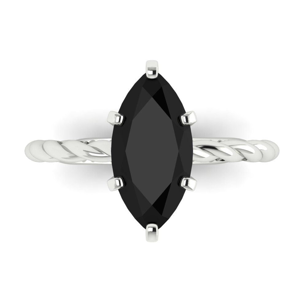 2 cttw Natural Onyx Solitaire  Engagement Ring - Solid Gold (Marquise Cut,12x6mm )