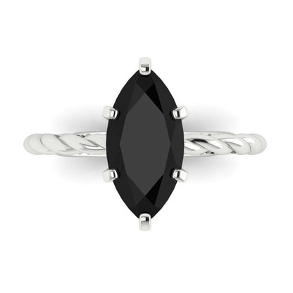 2 cttw Natural Onyx Solitaire  Engagement Ring - Solid Gold (Marquise Cut,12x6mm )