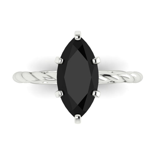 2 cttw Natural Onyx Solitaire  Engagement Ring - Solid White Gold (VVS1, Marquise Cut,12x6mm )