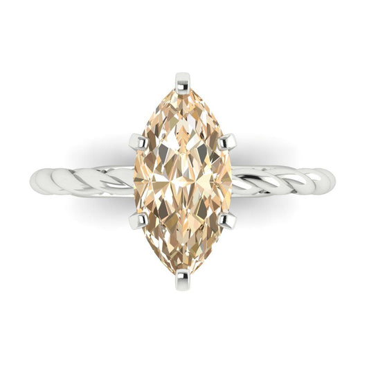 2 cttw Natural Morganite Solitaire  Engagement Ring - Solid White Gold (VVS1, Marquise Cut,12x6mm )