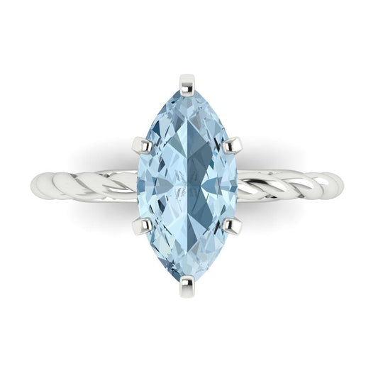 2 cttw Zirconia Simulated Blue Diamond Solitaire  Engagement Ring - Solid White Gold (VVS1, Marquise Cut,12x6mm )