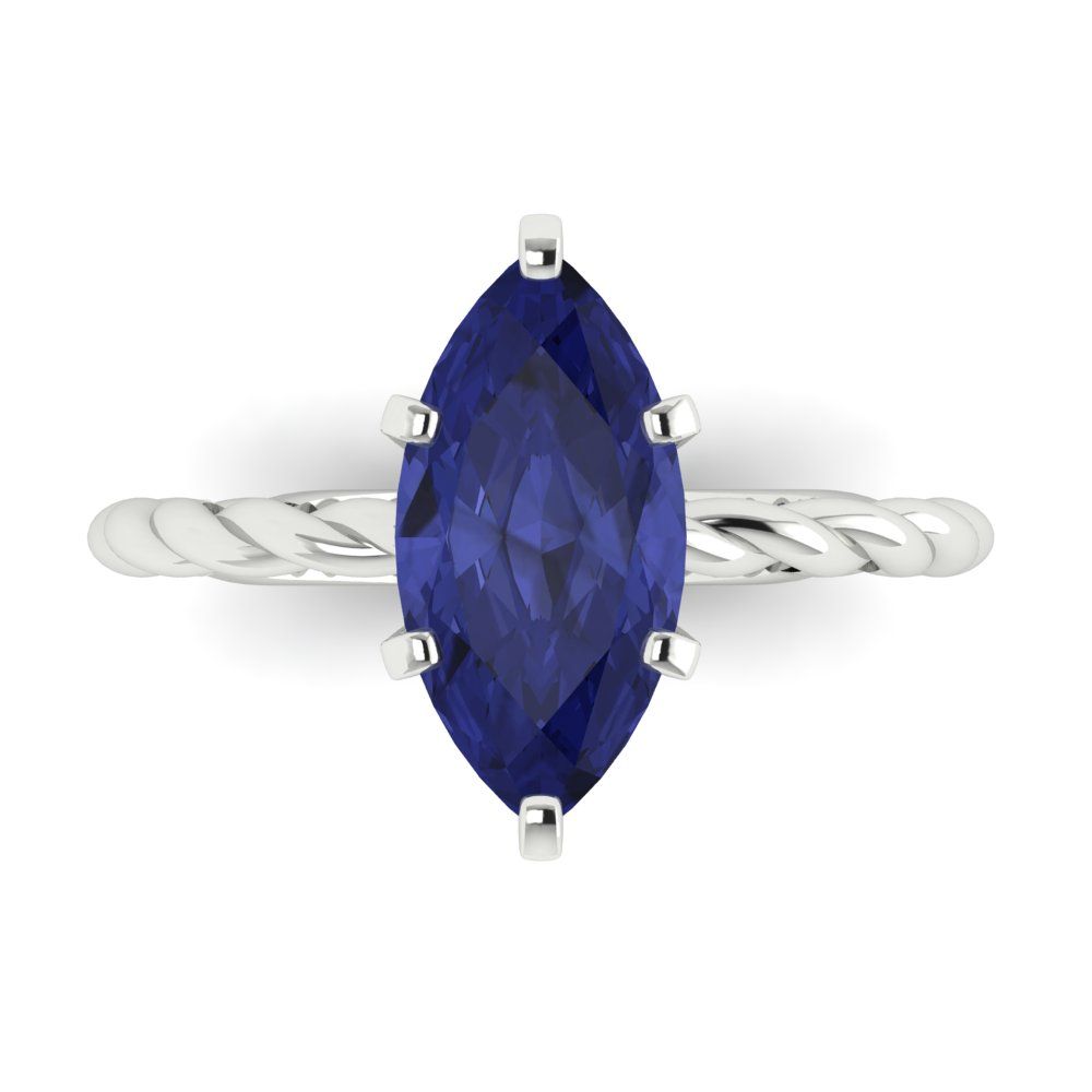 2 cttw Simulated Tanzanite Solitaire  Engagement Ring - Solid Gold (Marquise Cut,12x6mm )