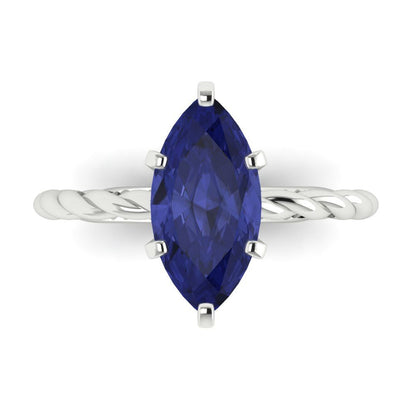 2 cttw Simulated Tanzanite Solitaire  Engagement Ring - Solid Gold (Marquise Cut,12x6mm )