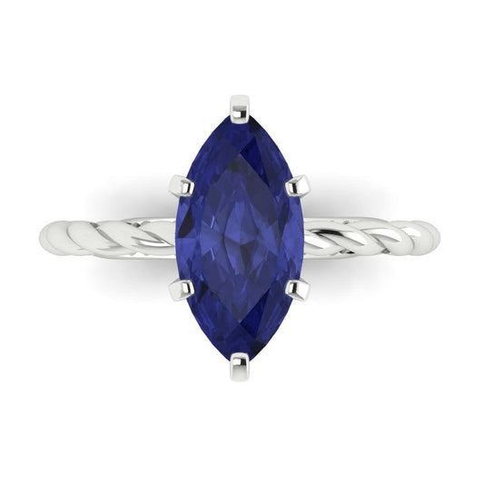 2 cttw Simulated Tanzanite Solitaire  Engagement Ring - Solid White Gold (VVS1, Marquise Cut,12x6mm )
