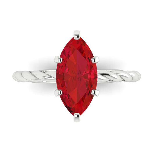 2 cttw Simulated Pink Tourmaline Solitaire  Engagement Ring - Solid White Gold (VVS1, Marquise Cut,12x6mm )