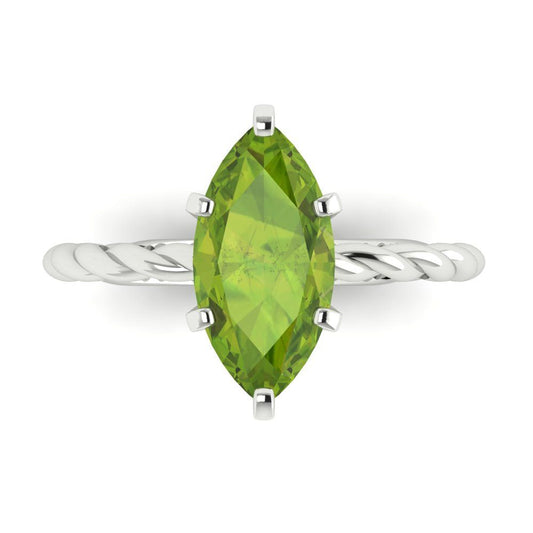 2 cttw Natural Peridot Solitaire  Engagement Ring - Solid White Gold (VVS1, Marquise Cut,12x6mm )
