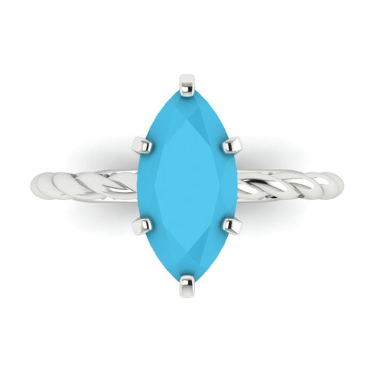 2 cttw Simulated Turquoise Solitaire  Engagement Ring - Solid White Gold (VVS1, Marquise Cut,12x6mm )