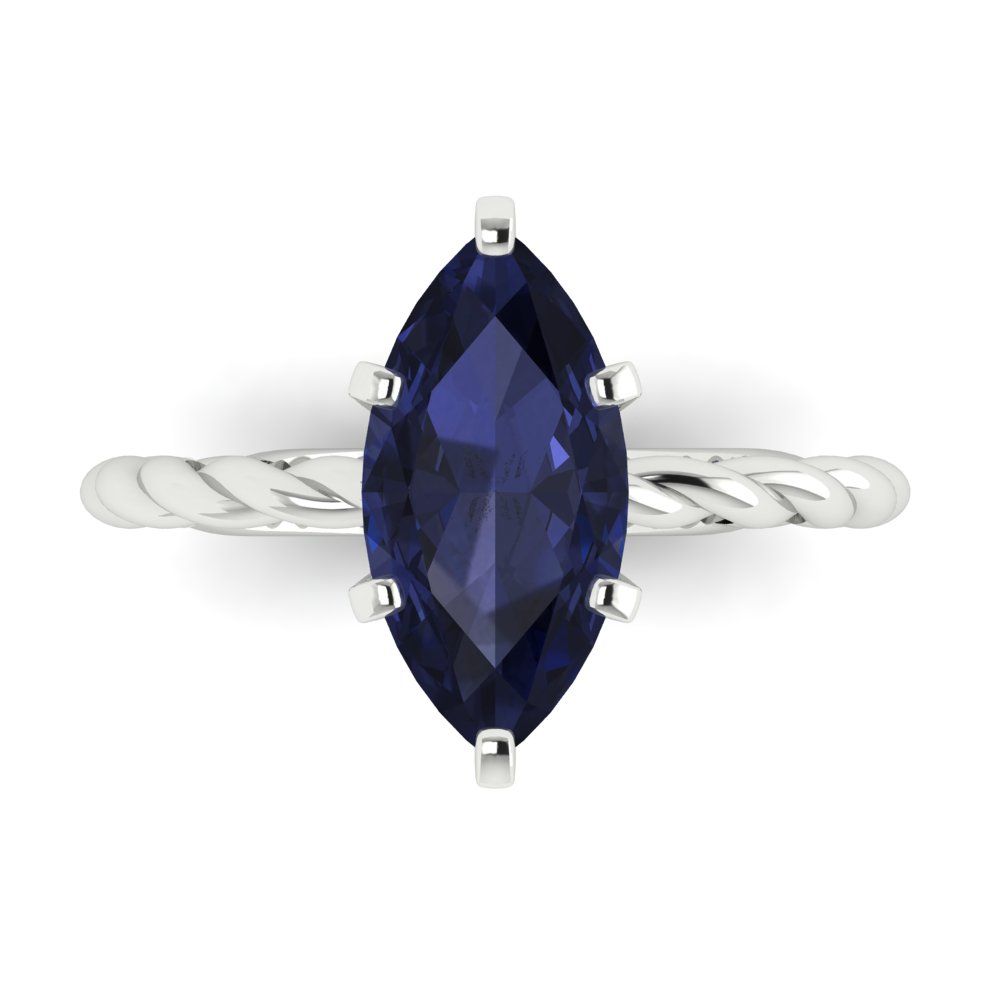 2 cttw Simulated Blue Sapphire Solitaire  Engagement Ring - Solid Gold (Marquise Cut,12x6mm )