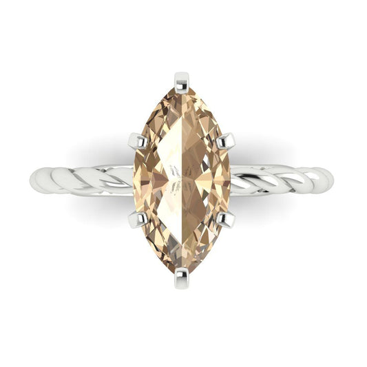 2 cttw Yellow Moissanite Solitaire  Engagement Ring - Solid White Gold (VVS1, Marquise Cut,12x6mm )