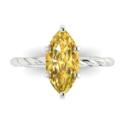 2 cttw Natural Citrine Solitaire  Engagement Ring - Solid White Gold (VVS1, Marquise Cut,12x6mm )