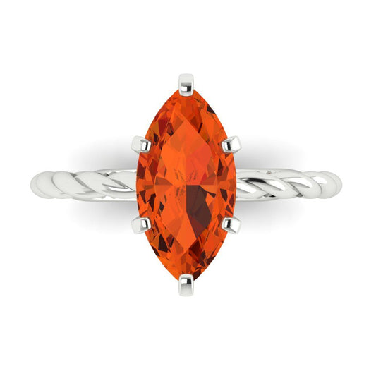 2 cttw Zirconia Simulated Red Diamond Solitaire  Engagement Ring - Solid White Gold (VVS1, Marquise Cut,12x6mm )