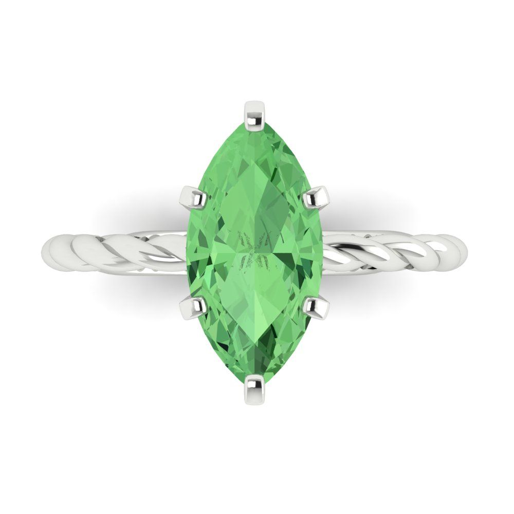 2 cttw Zirconia Simulated Green Diamond Solitaire  Engagement Ring - Solid Gold (VVS1, Marquise Cut,12x6mm )