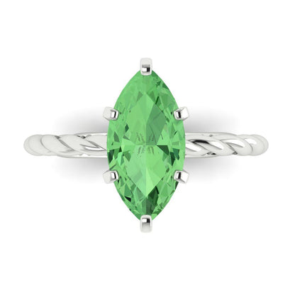 2 cttw Zirconia Simulated Green Diamond Solitaire  Engagement Ring - Solid Gold (VVS1, Marquise Cut,12x6mm )