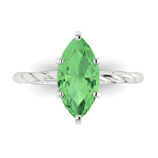 2 cttw Zirconia Simulated Green Diamond Solitaire  Engagement Ring - Solid White Gold (VVS1, Marquise Cut,12x6mm )