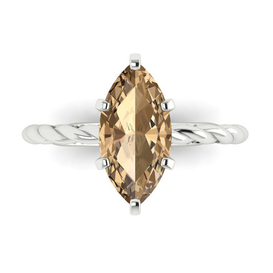 2 cttw Zirconia Simulated Champagne Diamond Solitaire  Engagement Ring - Solid White Gold (VVS1, Marquise Cut,12x6mm )