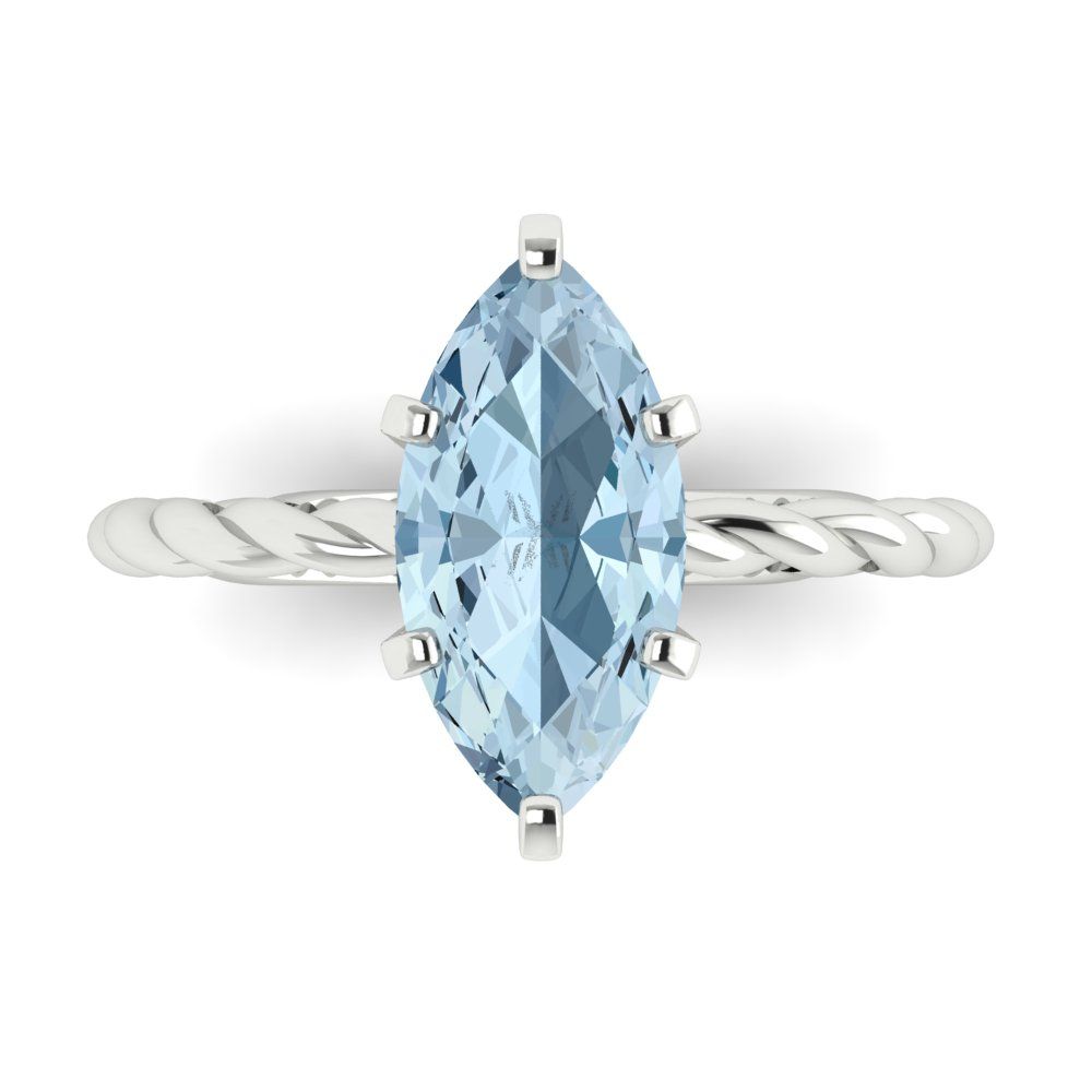 2 cttw Natural Swiss Blue Topaz Solitaire  Engagement Ring - Solid Gold (Marquise Cut,12x6mm )