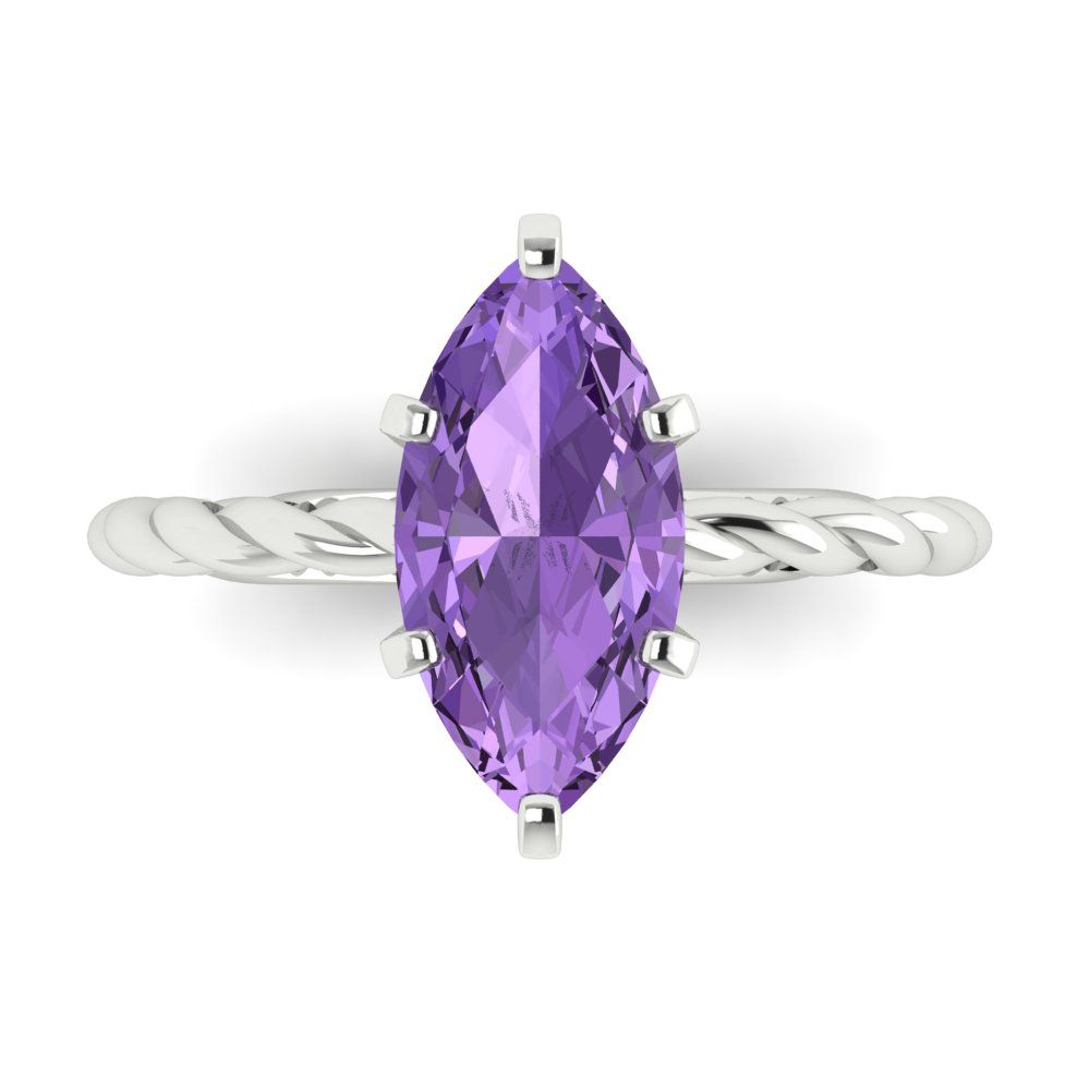2 cttw Simulated Alexandrite Solitaire  Engagement Ring - Solid Gold (Marquise Cut,12x6mm )